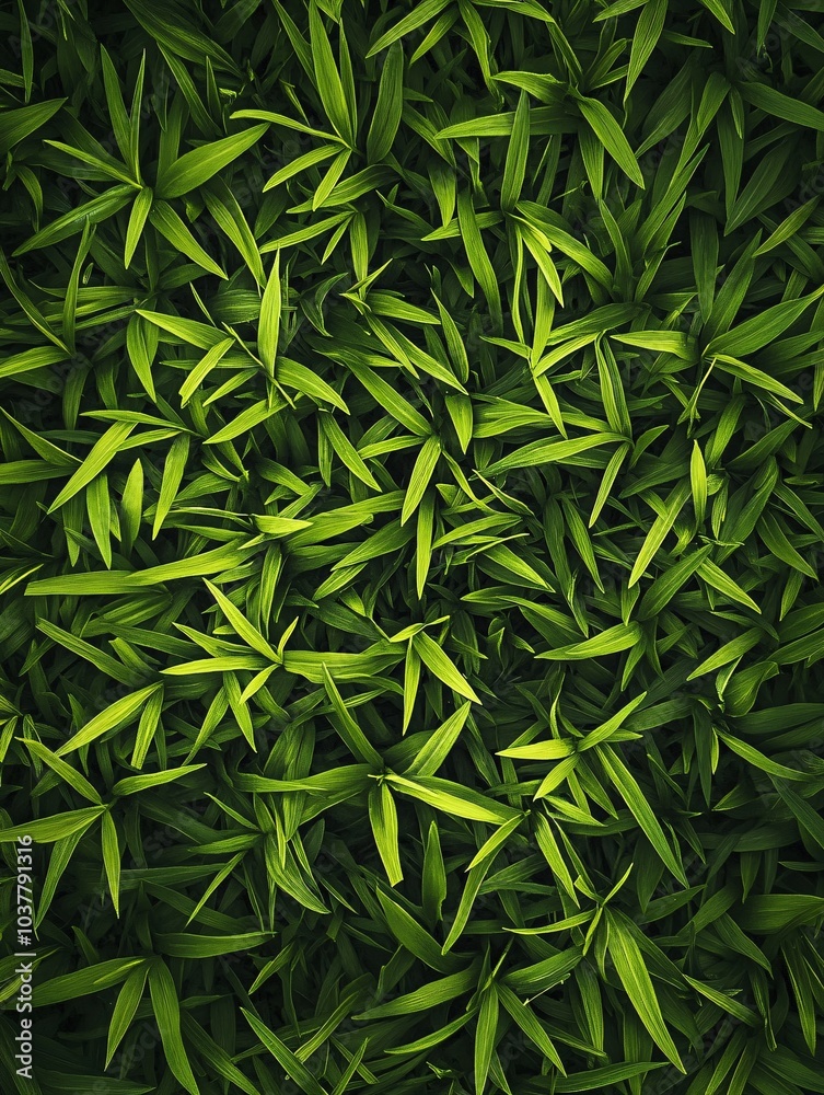 Fototapeta premium Lush green bamboo leaves densely packed, creating a vibrant tapestry of nature's beauty in a fresh and serene composition.