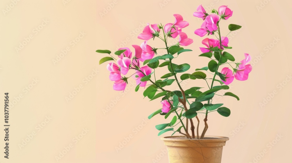 Naklejka premium Vibrant Pink Flowers in a Decorative Pot