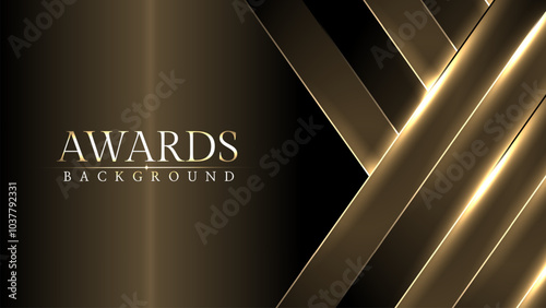 Award luxury elegant gold glowing line with lighting effect sparkle on black awards graphics background. Lines growing elegant shine spark. Premium congratulations card. Event invitation.	

