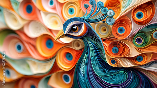 Vibrant Quilling Peacock: An Exquisite Display of Color and Craftsmanship in Paper Art