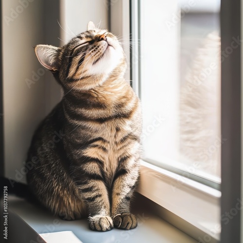 Wallpaper Mural Tabby Cat Enjoys Sunbeam on Windowsill Torontodigital.ca