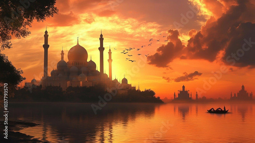 sunset at the mosque photo