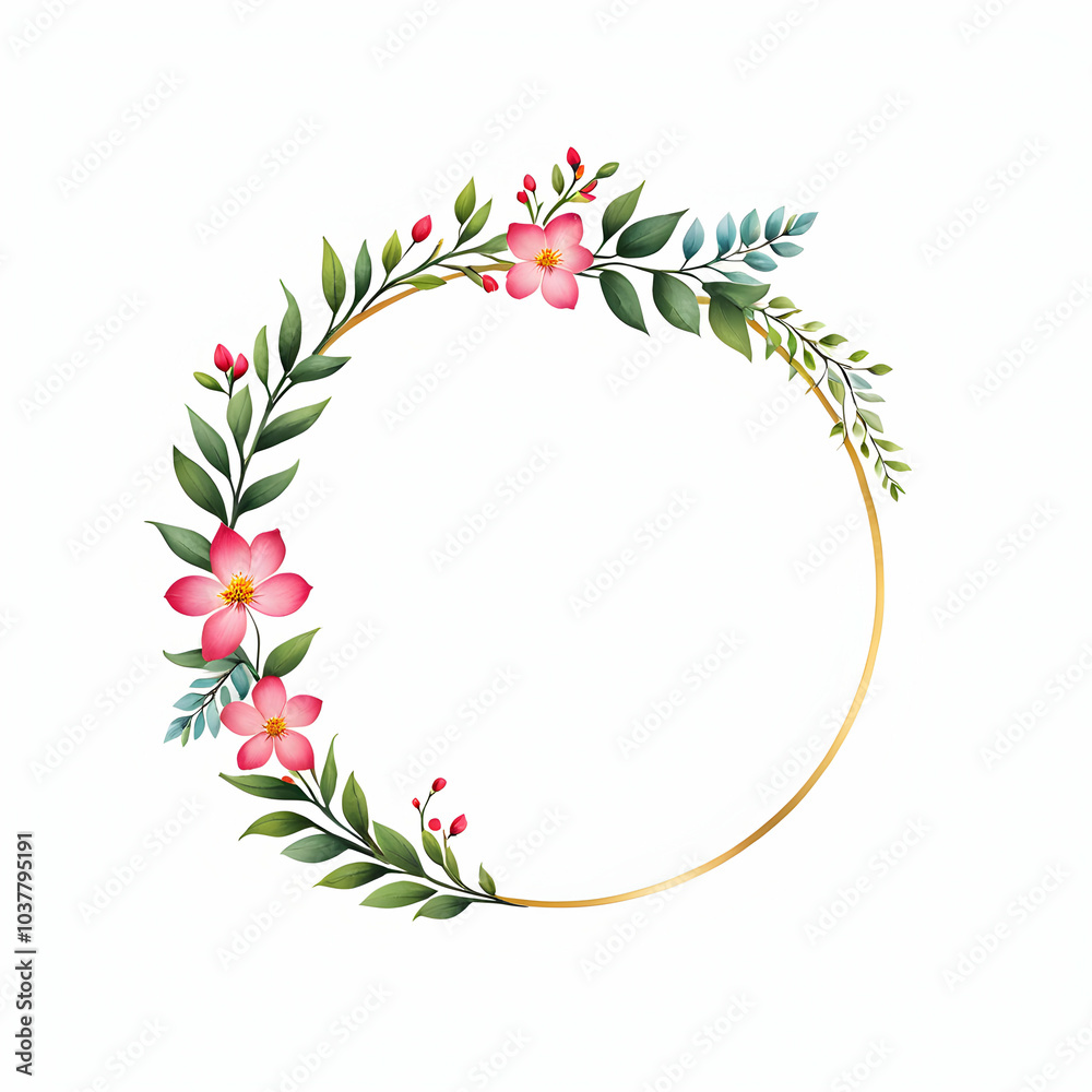 Circle leaf border with small flower copy space area Circle leaf border with small flower copy space area