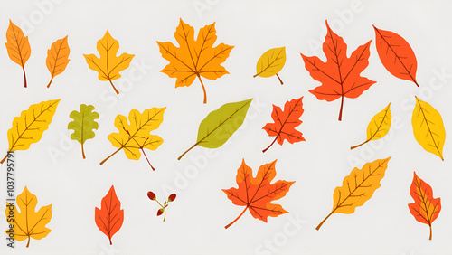 Autumn leaves assortment for the fall season. Colorful leaf set of oak leaf, maple leaf, chestnut leaf in vector outlines.