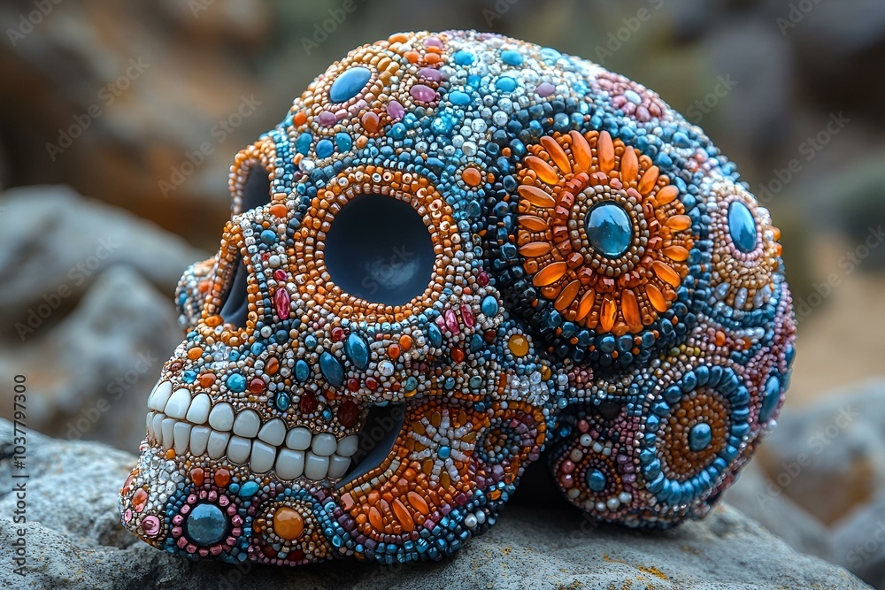 Obraz premium Colorful Skull Adorned with Vibrant Gemstones. 