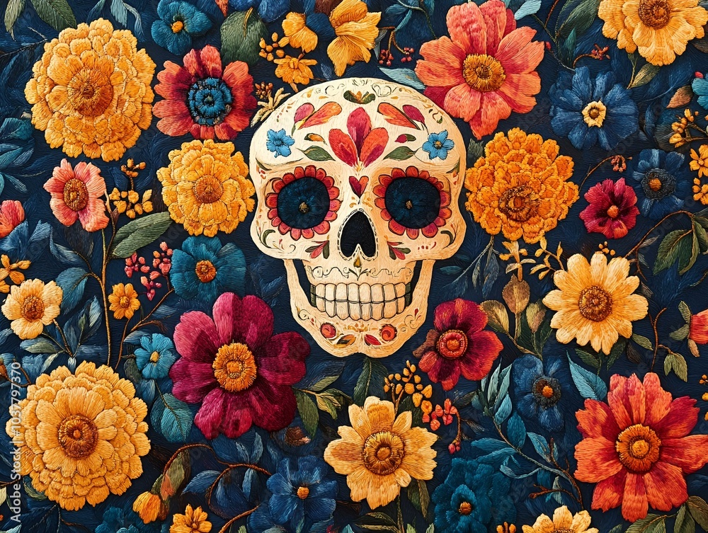 Skull Adorned with a Bounty of Flowers.
Skull Adorned with a Bounty of Flowers.