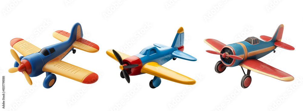 Colorful Toy Airplanes on Transparent Background Colorful Toy Airplanes on Transparent Background