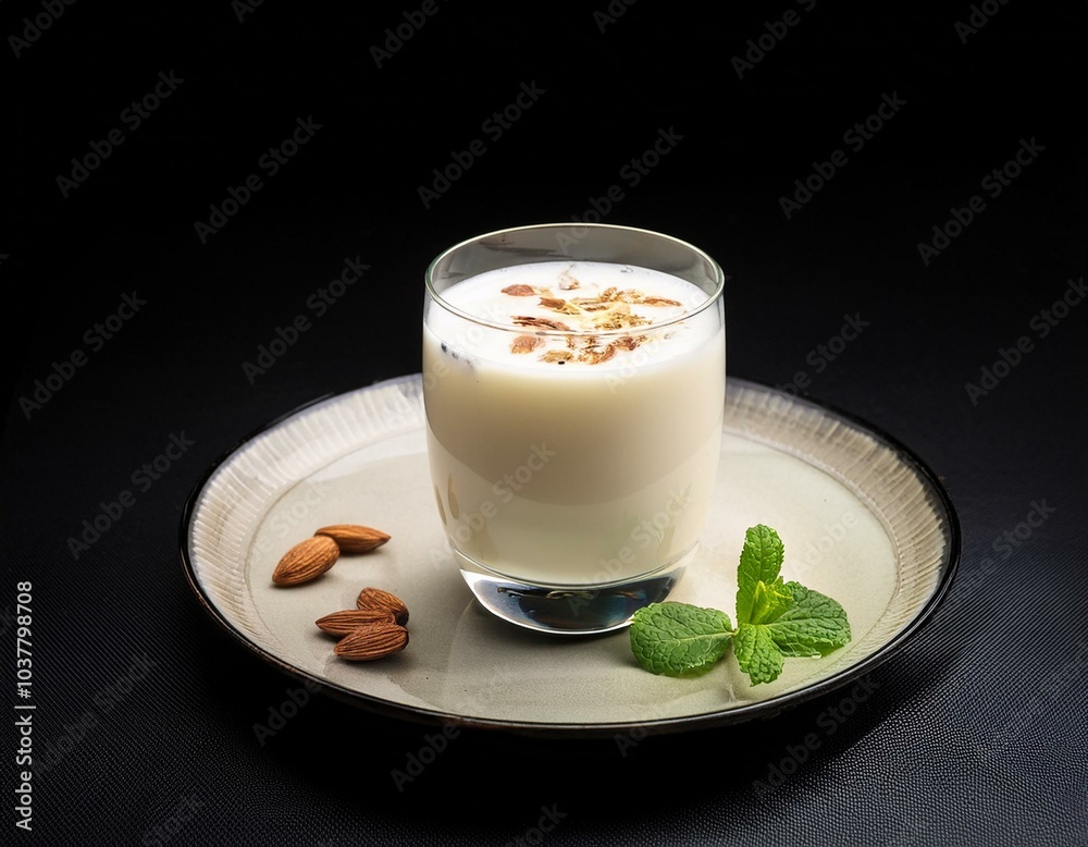 Lassi on a plate on a black table