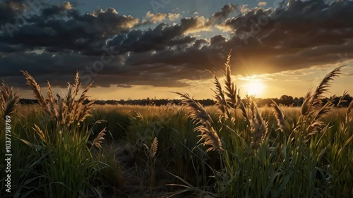 Animation of Wind’s Dance with Reed Grass. Gentle sway of reed grass in harmony with the wind. Realistic motion. photo