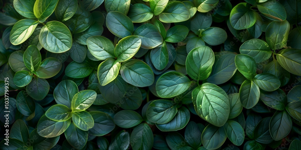 Lush green leaves covering the ground in a tranquil garden during daylight. Generative AI Lush green leaves covering the ground in a tranquil garden during daylight. Generative AI