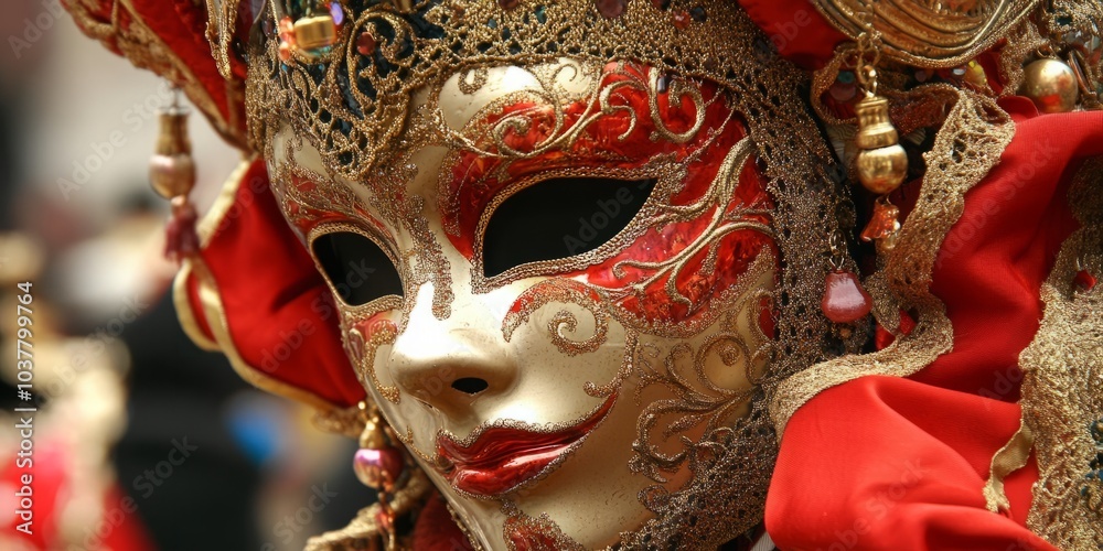 Fototapeta premium Elegant Venetian Masquerade Mask: A Glimpse into the Opulent Traditions of Venice Carnival