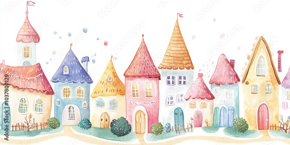 Enchanting Watercolor Fairy Tale Houses: A Whimsical Journey into a Colorful Fantasy Village