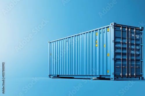 Blue shipping container on a solid color background, ideal for logistics and transportation concepts.