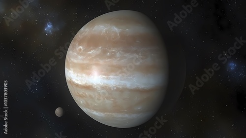 A magnificent view of Jupiter showcasing its swirling clouds and moons.