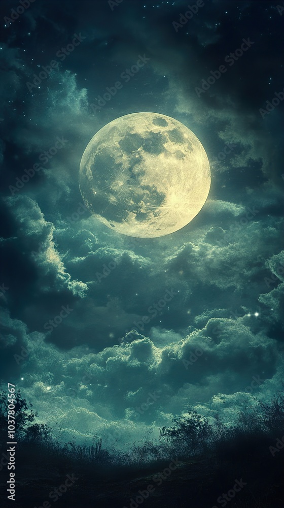 Full Moon Night Sky with Clouds and Stars - Landscape Photography Full Moon Night Sky with Clouds and Stars - Landscape Photography