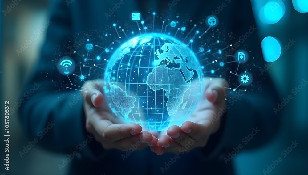 Handheld holographic blue globe Handheld holographic blue globe