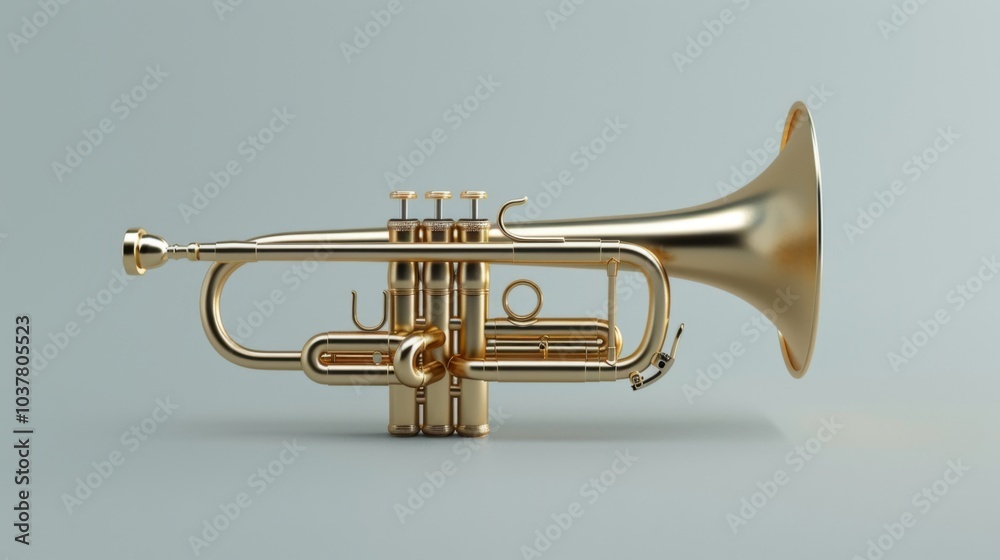 Gold Bugle on Clean Background with Soft Lighting Gold Bugle on Clean Background with Soft Lighting