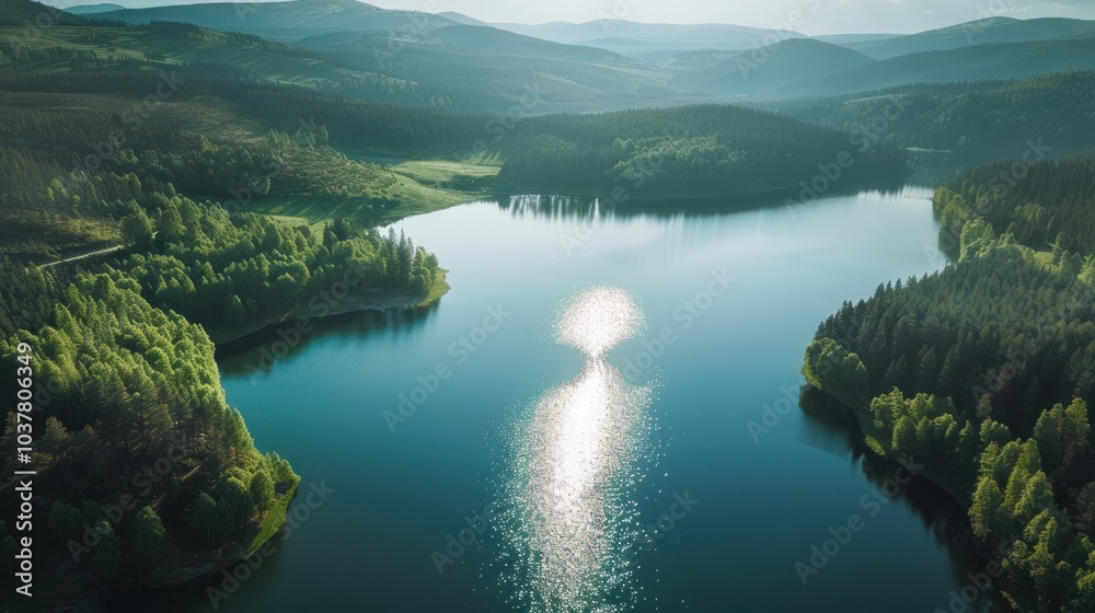 Aerial View of a Serene Lake Surrounded by Lush Greenery Aerial View of a Serene Lake Surrounded by Lush Greenery