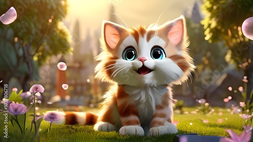 3d fantasy style cartoon cat playing in the park 