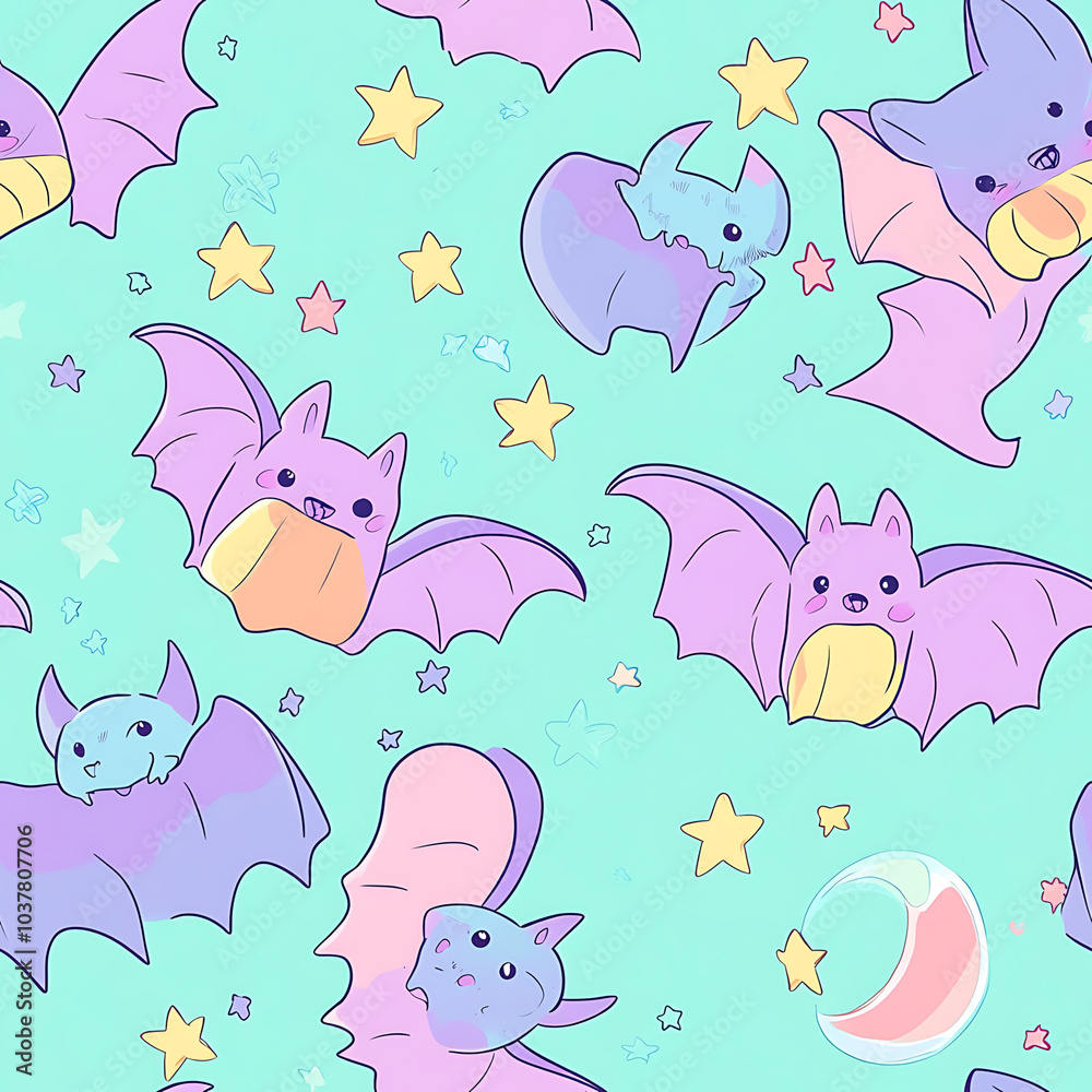 Seamless Repeating Pattern of Bats Flying Through the Sky, Furry Art for Halloween Decor, Invitations, and Wallpapers, Perfect for Spooky-Themed Parties and Celebrations Seamless Repeating Pattern of Bats Flying Through the Sky, Furry Art for Halloween Decor, Invitations, and Wallpapers, Perfect for Spooky-Themed Parties and Celebrations