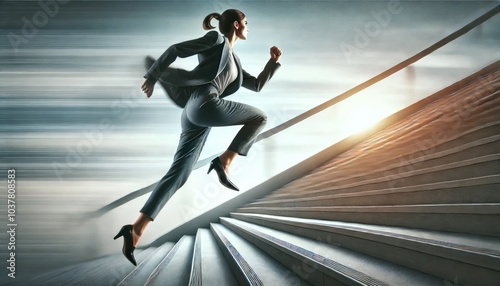 階段を駆け上がるビジネスウーマン