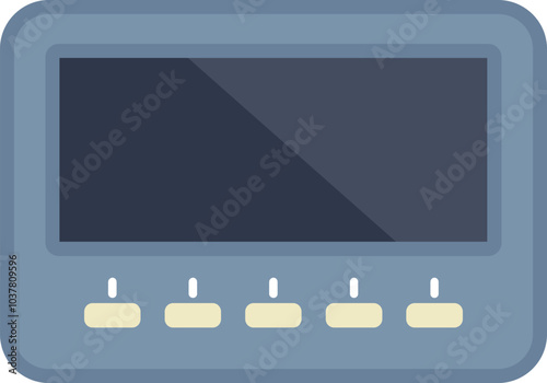 Vintage digital device showing blank screen with buttons, isolated over white background