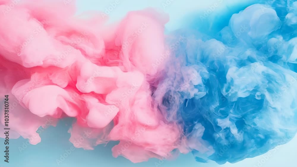 Soft pink and blue smoke clouds blend and swirl together in a dreamlike, abstract scene with a smooth and airy texture. Soft pink and blue smoke clouds blend and swirl together in a dreamlike, abstract scene with a smooth and airy texture.
