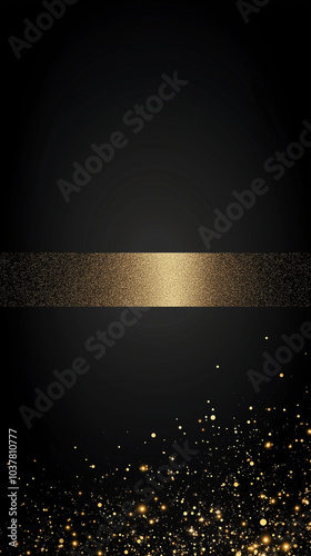Vertical  illustration of gold glitter on black background.  AI generation.