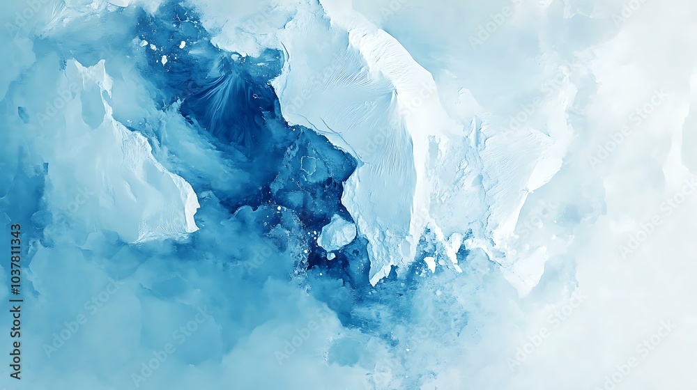 Obraz premium A cool, abstract map of Antarctica in shades of blue and white, focusing on its icy landscape and minimal details