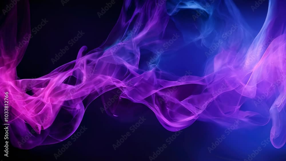 Delicate swirls of purple and blue smoke twist against a dark background, creating an ethereal and mysterious atmosphere.