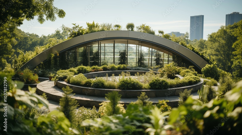 Fototapeta premium A large green building with a garden on top