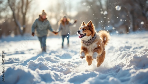 dog running in the snow