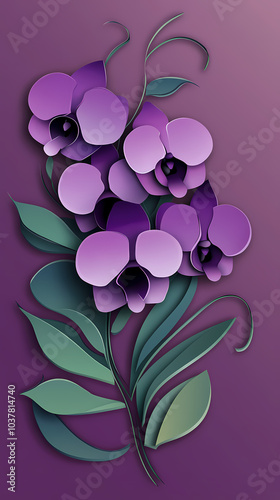 Vanda Orchid logo 3d vector papercut