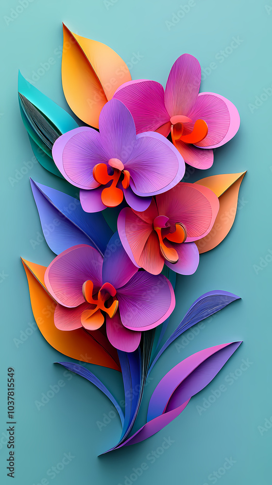 Fototapeta premium Vanda Orchid logo 3d vector papercut