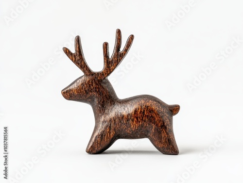 Minimalist wooden deer sculpture on white background for natural decor photo