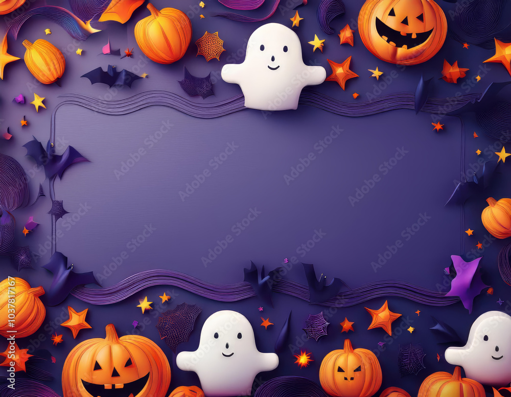 Festive Halloween-Themed Background with Pumpkins, Bats, and Ghosts in Vibrant Autumn Colors, Perfect for Adding Text or Designs, Created Using AI for Creative Halloween Projects Festive Halloween-Themed Background with Pumpkins, Bats, and Ghosts in Vibrant Autumn Colors, Perfect for Adding Text or Designs, Created Using AI for Creative Halloween Projects