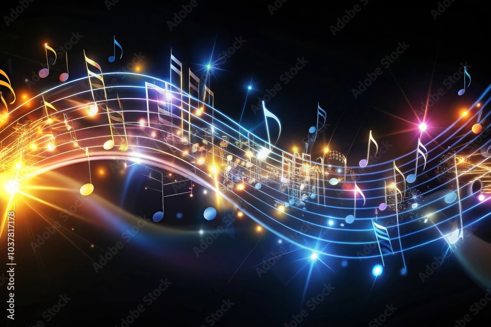 Obraz premium Musical notes in the air musical note with waves of light and sound