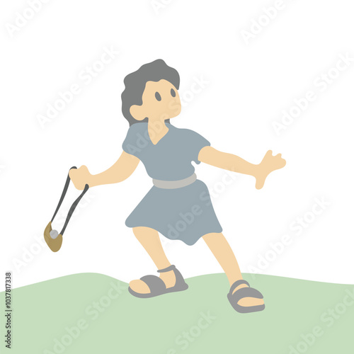 old testament bible tale David using sling to fight Goliath illustration vector isolated on white background