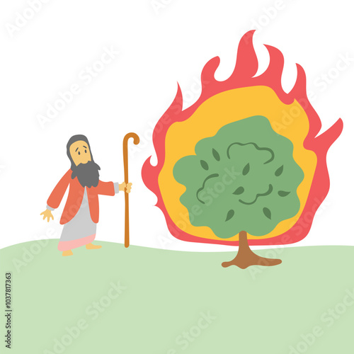 Moses and the Burning Bush illustration vector isolated on white background