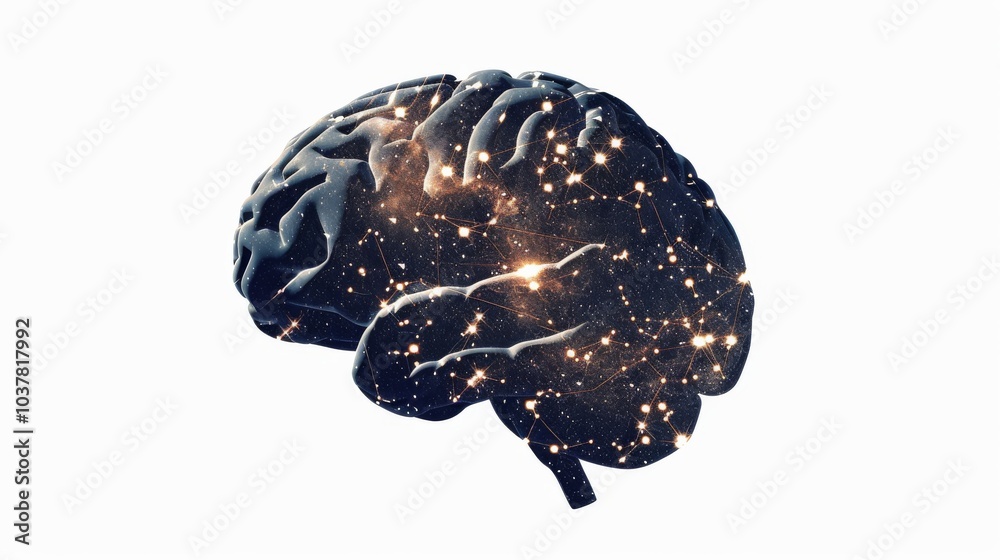a brain depicted as a celestial map, with constellations forming intricate patterns of thought and imagination a brain depicted as a celestial map, with constellations forming intricate patterns of thought and imagination