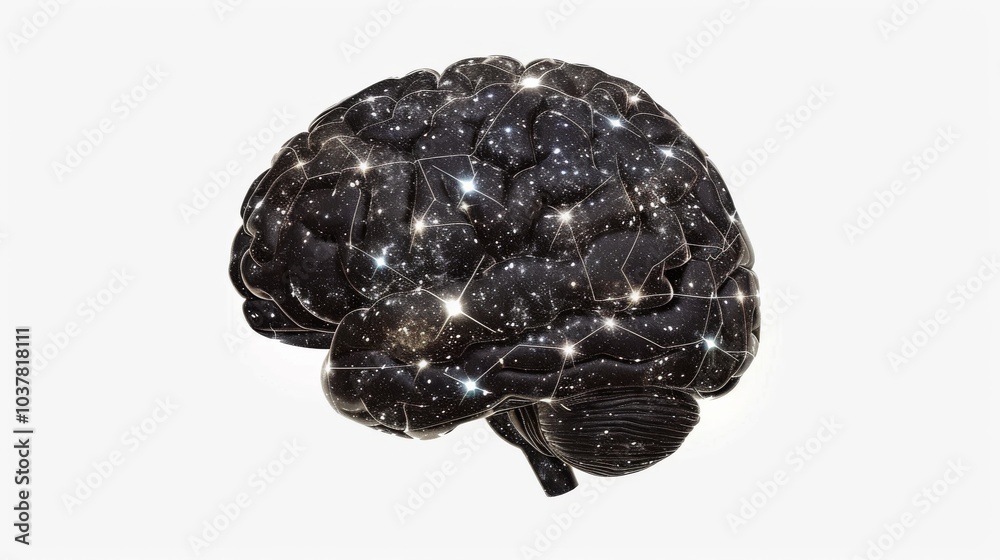 a brain depicted as a celestial map, with constellations forming intricate patterns of thought a brain depicted as a celestial map, with constellations forming intricate patterns of thought