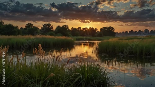 Animation of Winds of Tranquility in Reed Grass. Calm wind softly moving through reed grass fields. Realistic motion. photo