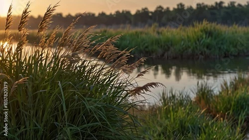 Animation of Calm Breezes on Reed Grass Plains. Gentle breezes softly moving through reed grass plains. Realistic motion. photo