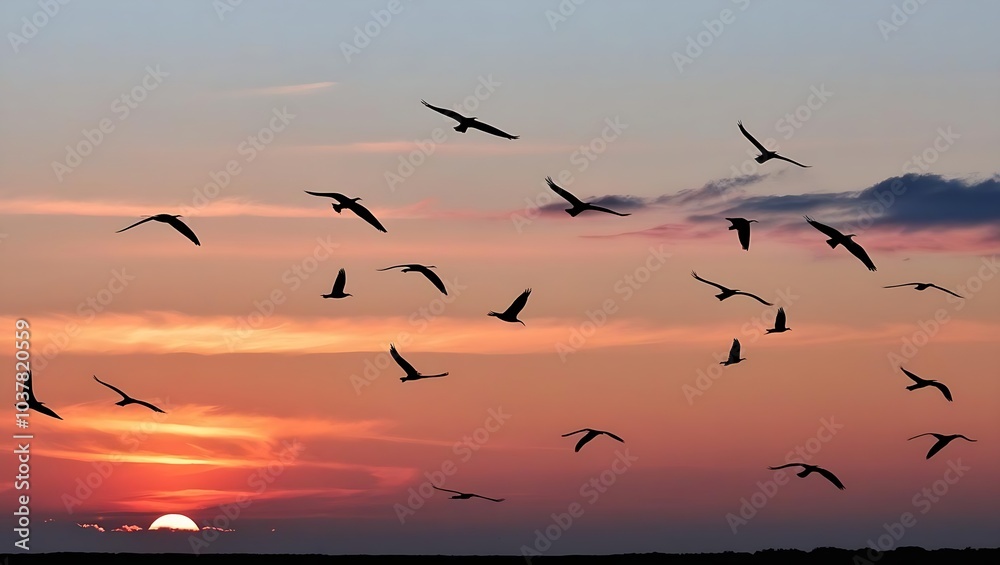 Naklejka premium Ethereal Mornings: The Tranquil Embrace of Dawn and Flight