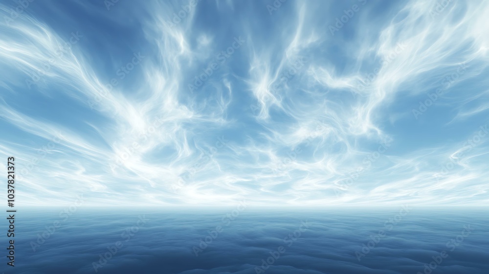A sky covered with layers of wispy cirrus clouds, creating a delicate pattern across the horizon A sky covered with layers of wispy cirrus clouds, creating a delicate pattern across the horizon