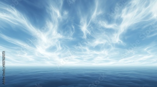 A sky covered with layers of wispy cirrus clouds, creating a delicate pattern across the horizon