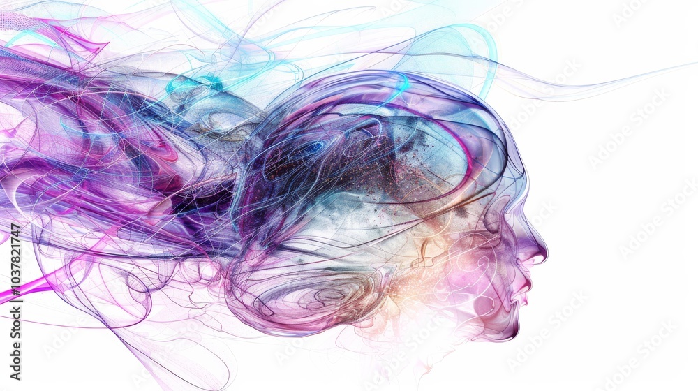 a brain depicted as a cosmic oracle, with visions of the past