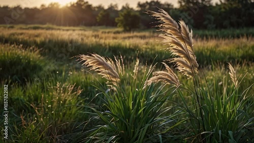 Animation of Serene Windswept Reed Grass Plains. Calm winds softly moving through reed grass plains. Realistic motion. photo