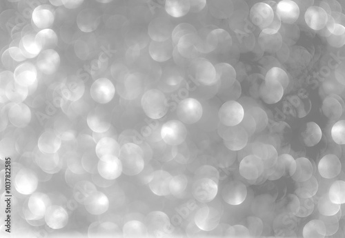 Background grey bokeh abstarct white beige circle light texture bubble blur pattern defocused glowing sparkle snow glitter snowflake magig backdrop ecosystem foreground card silver space decoration. photo