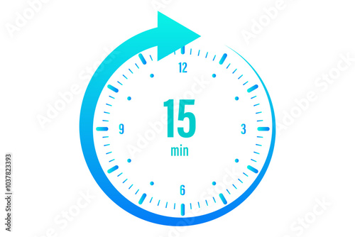 The 15 minutes Stopwatch icon in flat style